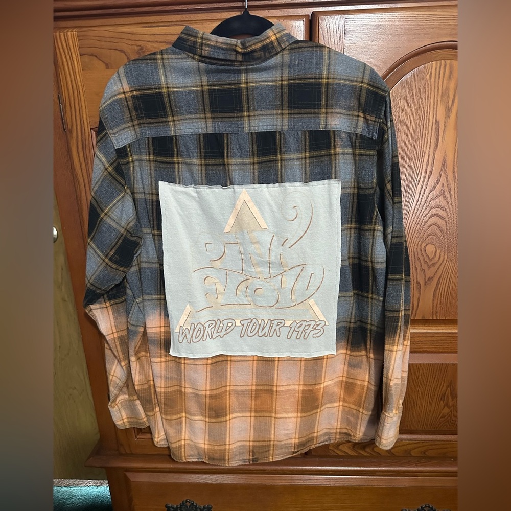 Pink Floyd world tour 1973 upcycled bleached flannel tee